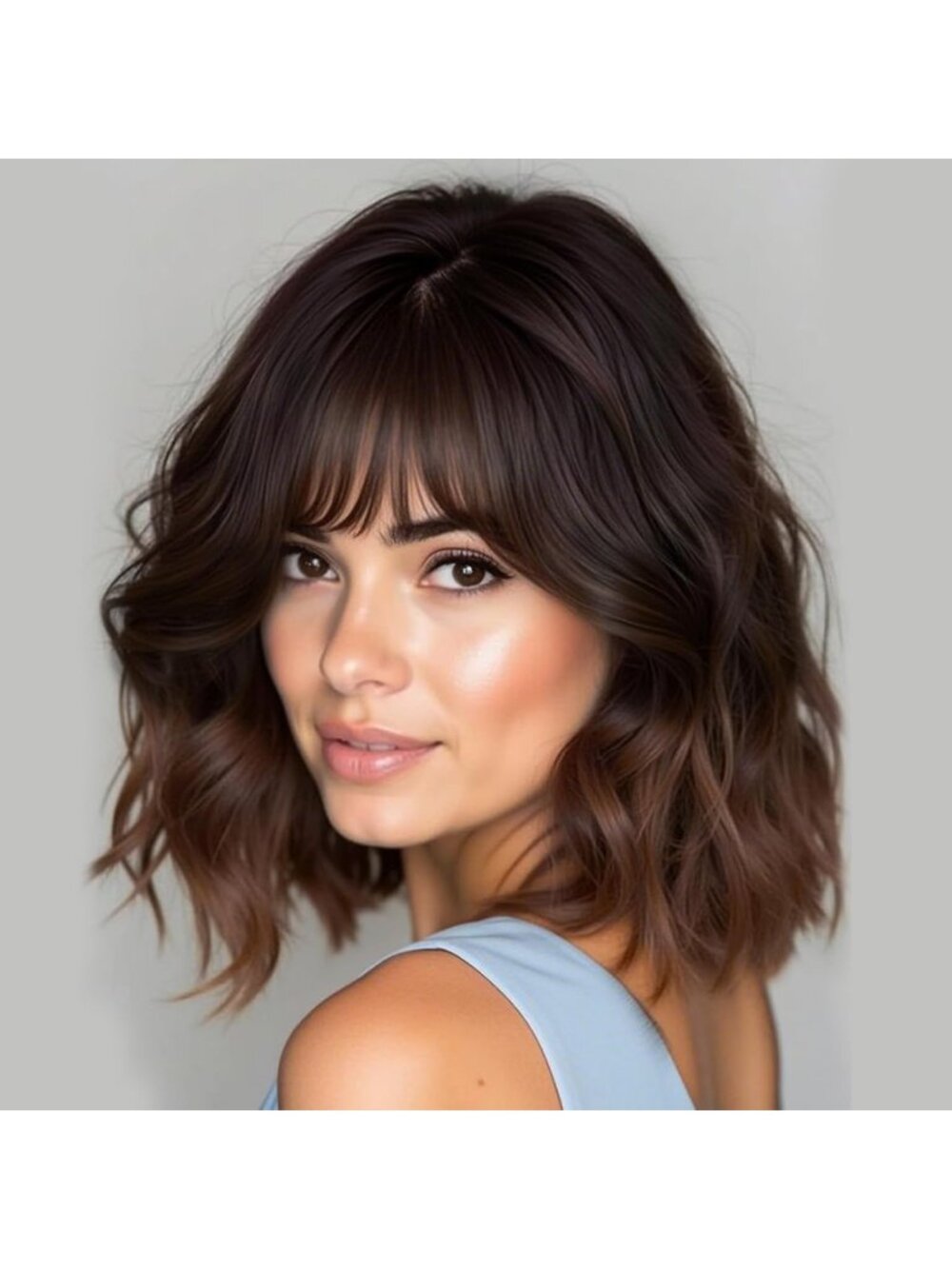 Women's Light Brown 14 Inch Heat Resistant Synthetic Fiber Shoulder Length Wigs